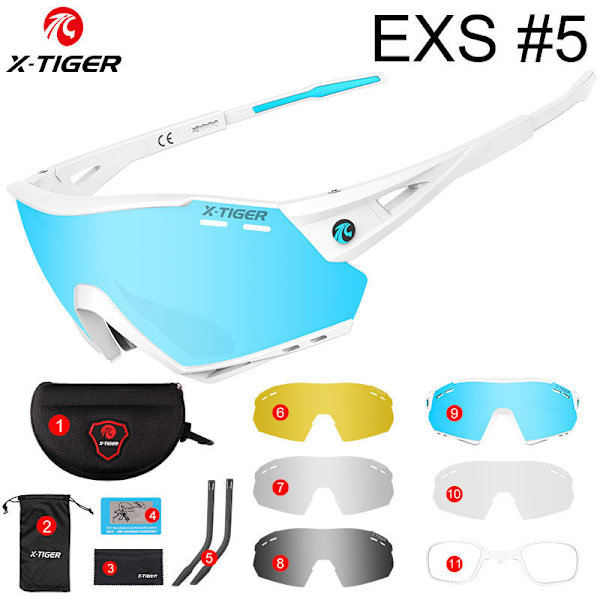 X-TIGER Polarisoidut urheilupyöräilyaurinkolasit miesten pyöräilylaseille UV-400 linssillä, pyörälasit MTB-suojaukseen, pyöräilylasit EXS#5-White 17cm