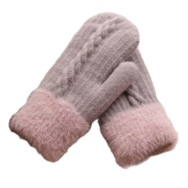 Talvi Naisten Lämpimät Plus Velvet Sisällä Ranne Paksunna Twist Neulotut Lapaset Täysi Sormi Pyöräily Villakäsineet Pehmeät Söpöt Ihastuttavat Pink One Size