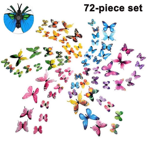 72 stk. Sommerfugl Veggdekor 3D Sommerfugler Dekor For Vegg Avtakbar 6 stk. 6pcs