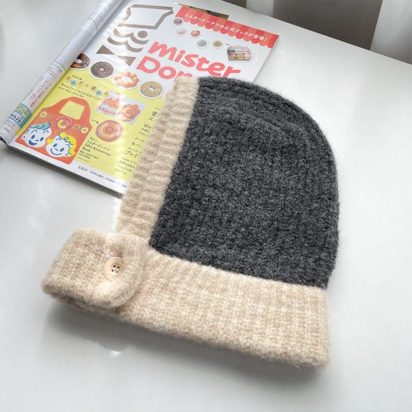 Fargematchende Lue Dame Høst og Vinter Halsbeskyttelse Termisk Strikket Ullue Koreansk Stil Ridesikker Vindtett Knapp Erme Lue Yellow M（56-58cm）