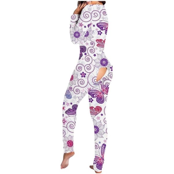 Sexet Print Dame Onesies Sleep Jumpsuit Langærmet Dyb V-Hals Bodycon Pyjamas Jumpsuit Rompers Nattøj 05 XL