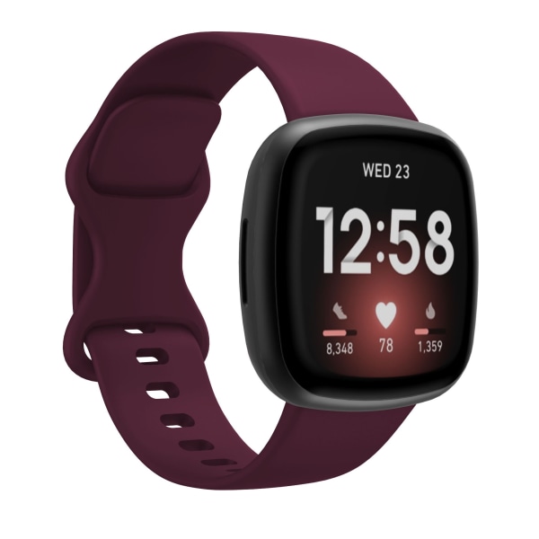 Pehmeä silikoninen kellon ranneke, korvaava ranneke Fitbit Versa 3/Fitbit Sense -kelloon Red Wine S