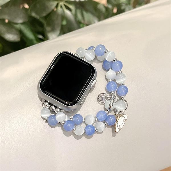 Klockarmband för Apple Watch iWatch 38mm ~3 generation vit blå kanel hund kattöga sten