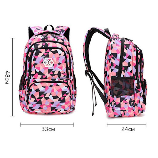 Koulureppusetti Vedenpitävä Nylon Geometrinen Teini-ikäiset Tytöt Pojat Ala-asteen Lapset Koululaukut Kirjalaukku Suuri Tilavuus Mochila Black 1 Set