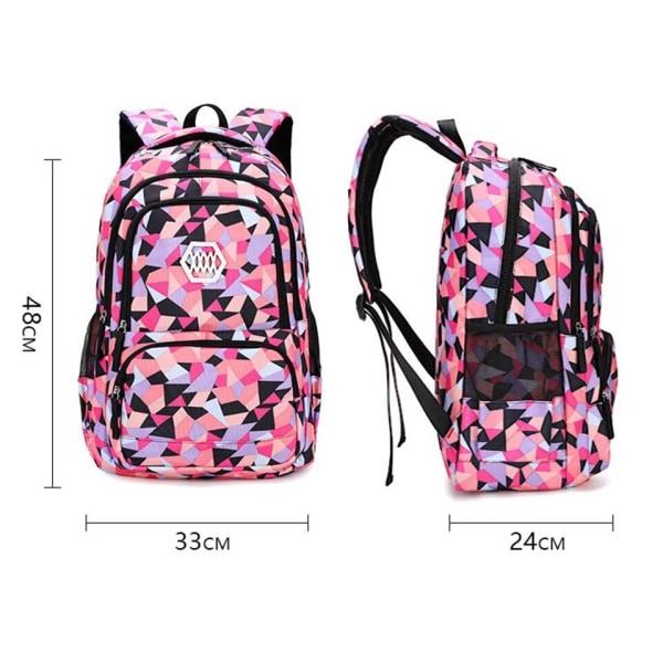 Koulureppusetti Vedenpitävä Nylon Geometrinen Teini-ikäiset Tytöt Pojat Ala-asteen Lapset Koululaukut Kirjalaukku Suuri Tilavuus Mochila Rose Red 1 Set