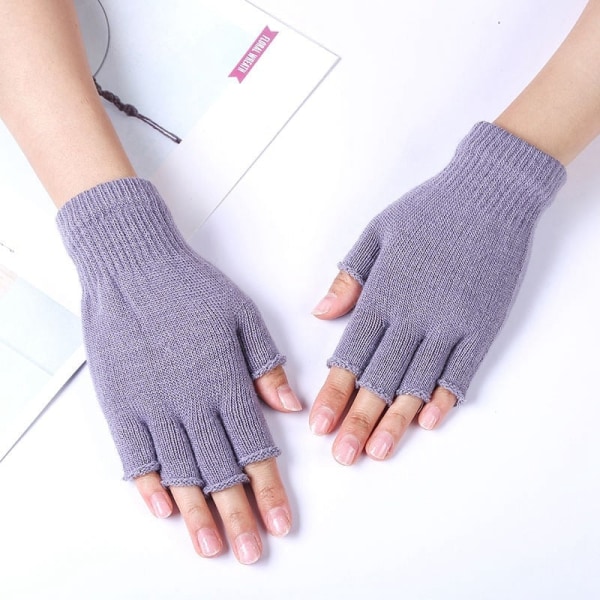 1 par unisex svarta halvfinger fingerlösa handskar för kvinnor och män Ullstickad handled Bomullshandskar Vintervarma arbetshandskar Gray One Size