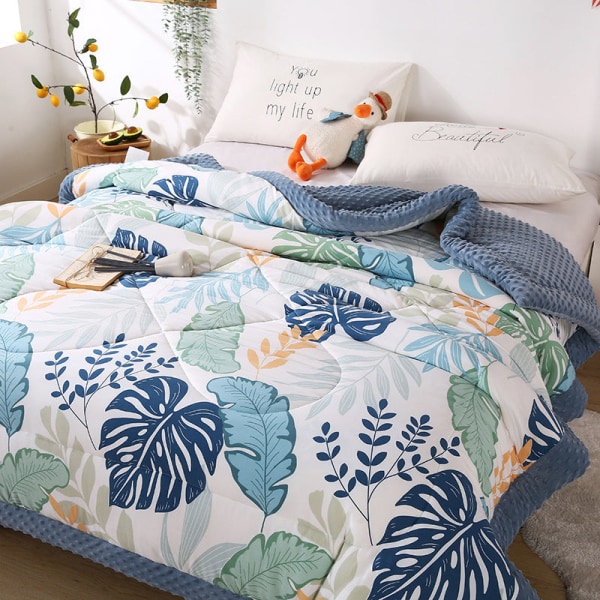 Tvättad bomullsmössafilt Sojaböntäcke för vår och höst Extra tjock vintertäcke Tvättbar sommarsköljmaskin Rainforest Blue 200*230 winter quilt 8 Jin