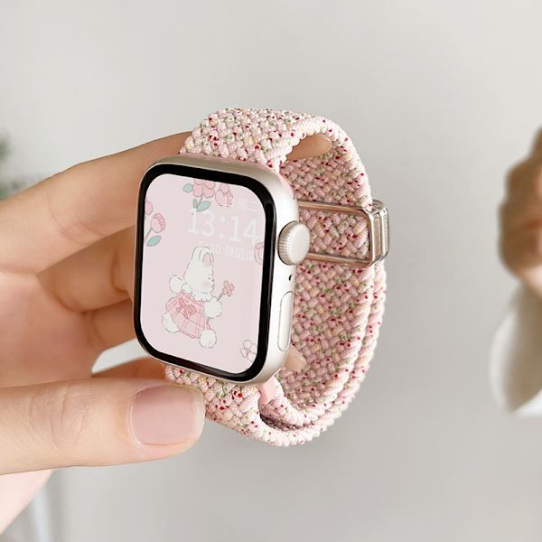 Kellon ranneke Apple Watch iWatch SE2/6/5/4 44mm rannekkeelle tähtisumu vaaleanpunainen punottu köysi joustava nauha