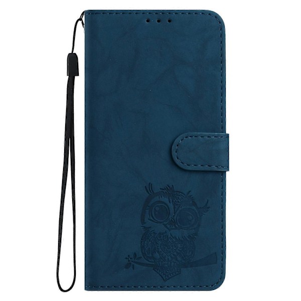 Fodral för Samsung Galaxy A16 4G 5G Uggla Präglat PU Läder Plånbok Telefonfodral med Handledsrem - Pur Blue