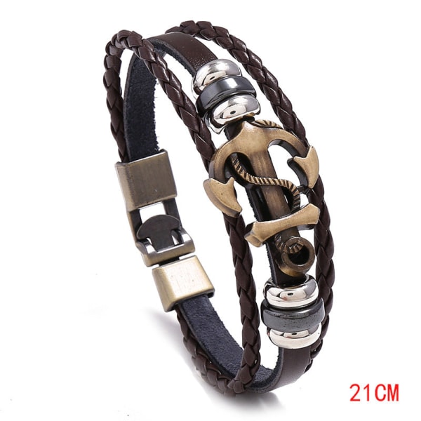 Ornament Simpel Multi-Lag Vævet Bådanker Okse Læder Armbånd Mode Populære Retro Herre- og Damearmbånd Black pigu silver accessories 21CM