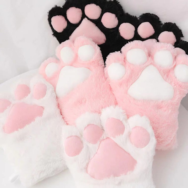Kawaii Kissan Kynsi Tassu Pehmo Käsineet Naiset Talvi Lämpimät Lyhyet Sormettomat Käsineet Pörröinen Karhu Kissa Lapaset Puku Puolisormikkaat I Plush Mittens One Size