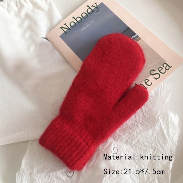 Elastiska helfingerhandskar för damer, söta kaninullshandskar, vintervantar för kvinnor, mode enfärgade vantar, tjocka varma handskar A1 One Size