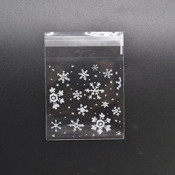 50 st Snöflinga Jul Plast Godis Kakor Kex Snacks Förpackningspåse Självhäftande Presentpåsar för Hem Bröllop Födelsedagsfest 10x10cm