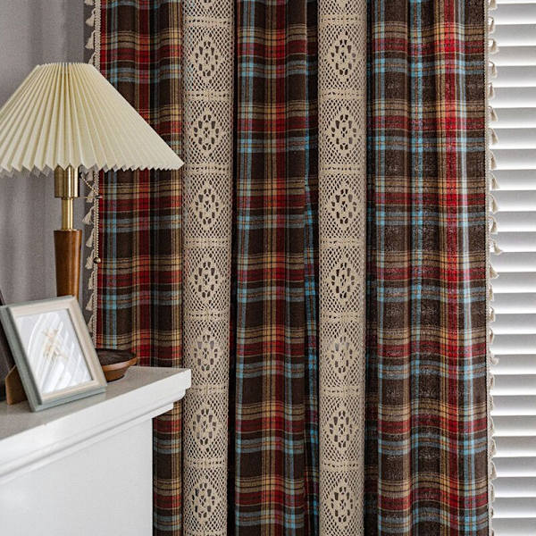 Boho Mørklægningsgardiner til Stue Soveværelse Røde Gitre Plaid Bondehus Jul Køkken Luksus Vinduesgardin Boligindretning Red W150xH280cm