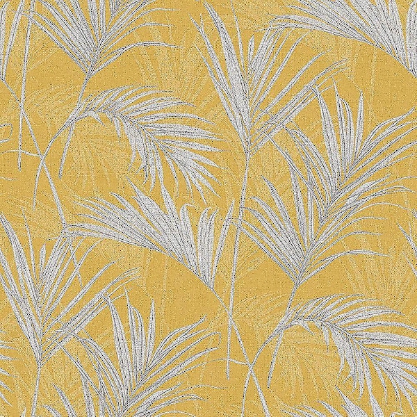 Myriad Palm Springs Fern Tapet Senapsgul Grå Skimmer Tropisk Texturerad
