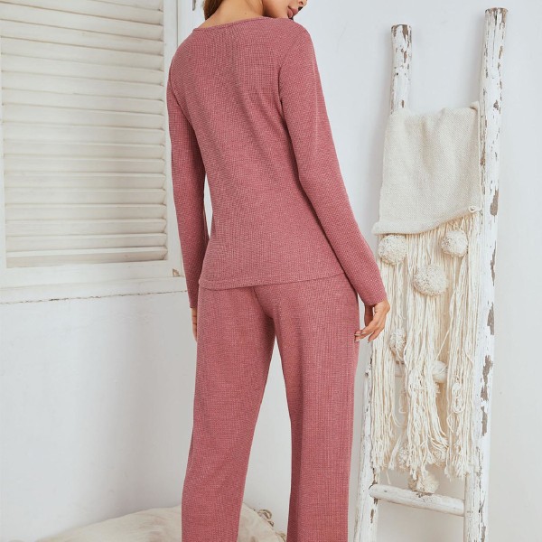 Dam Pyjamas Loungewear Set Långärmade Byxor Dam Pyjamas Hemmakläder Korsribb Vinter Pyjamasset Grey XL
