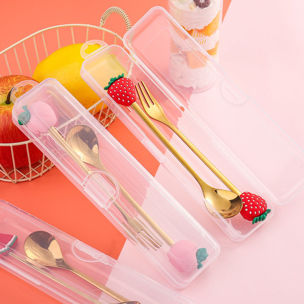 Q Joulu Jälkiruokalusikka-haarukka Setti Söpö Nukkemainen Jälkiruokalusikka Sarjakuva Astiasto Hedelmähaarukka Kannettava Kahvilusikka Rocket gold spoon Fork storage box