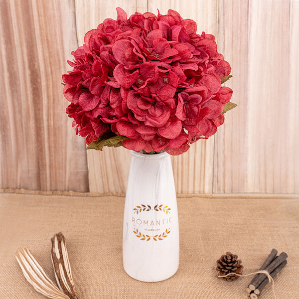 Konstgjorda blommor hortensia gren hem bröllopsdekor höst siden plastblomma hög kvalitet falsk blomma festrum dekoration Red