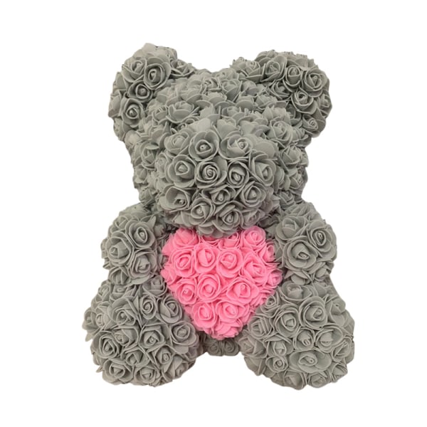 40cm Rose Bear Heart Konstgjord Blomster Rose Nalle För Kvinnor Alla hjärtans bröllop Födelsedag Julklapp Grey Pink H 40CM