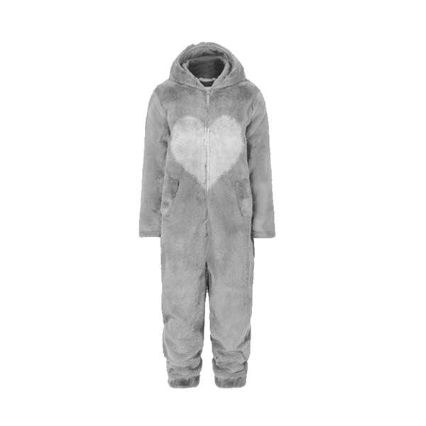 Dame Forår Efterår Hætte Jumpsuit Kærlighedsprint Frakke Varm Afslappet Romper Dame Hjem Lynlås Pyjamas Grey M