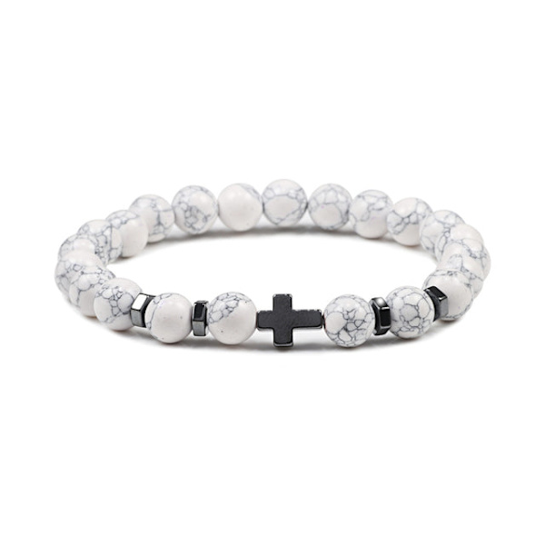 Herr Naturlig Lavasten Pärlarmband Hematit Kors Rosenkrans Meditation Bön Jesus Armband Dam Yoga Smycken Blue