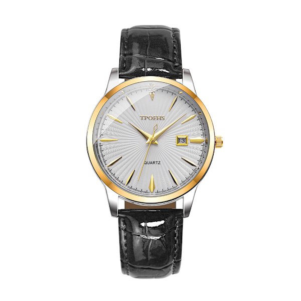 Tpofhs Vattentät Kalender Bältesklocka Herr Nagel Skala Gradient Färg Strålningsmönster Herrklocka Golden white surface black belt