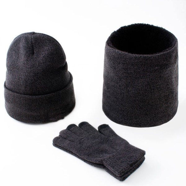 Vinter Ullscarf Förtjockad Varm Stickad Mössa, Halsduk och Handskar Tredelat Set Navy blue