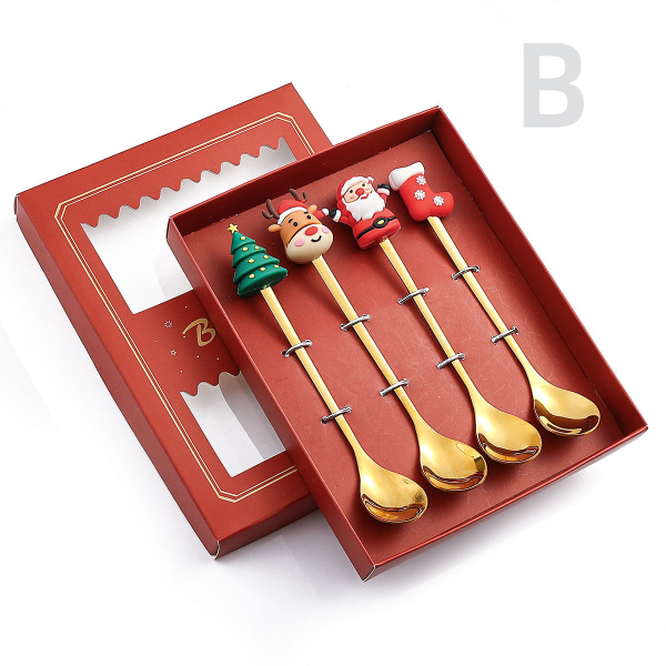Julsked Bestick Present Söt Hänge Sked Gaffel Rostfritt Stål Julgran Hemfest Bordsartiklar Gold Doll spoon four pack B- red box