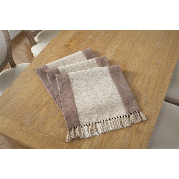 Yksivärinen puuvilla-pellava pöytäliina tupsu sängynpeite ompeleella ruokapöydän liina puuvilla pellava Zen-teepöytä pöytäliina Brown 38x 183cm (580g)