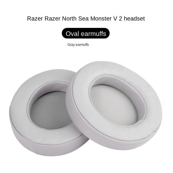 Passar Razer Kraken V2 Hörlurskuddar 7.1 Professional Edition Skumskydd Rosa Kristall Öronmuffar Läderfodral Gray Oval