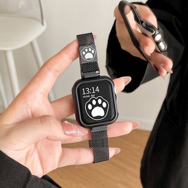 Urrem til Apple Watch iWatch til 1/2/3 42mm Sort Kattepote enkeltrem