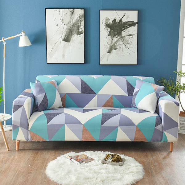 Geometrisk ternet sofabetræk, strækbart sofabetræk til stue, elastisk sofa-stolbetræk, sofahåndklæde 1/2/3/4-personers Pattern 20 2-seater 145-185cm