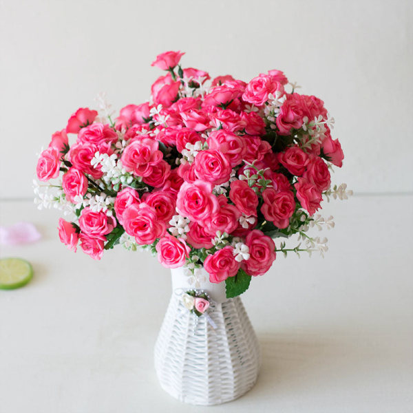 15 Hoveder Mini Roser Buket Kunstig Blomst Bryllupsscene Layout Falske Blomster Stue Skrivebord Jule Hjem Indretning Tilbehør Champagne