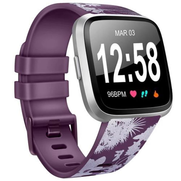 Armband för Fitbit Versa 2 Versa Band Mjuk TPU Ersättningsarmband för Fitbit Versa 2 Versa Lite Klockarmband Gray Flower Purple Size S For Versa 1 2