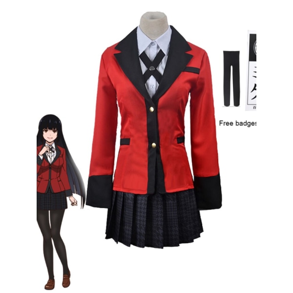 Jabami Yumeko Cosplay Skor Kakegurui Spelberoende Yumeko Jabami Cosplay Kostym och peruker Halloween Kvinna Festdräkter Wig and Costume S