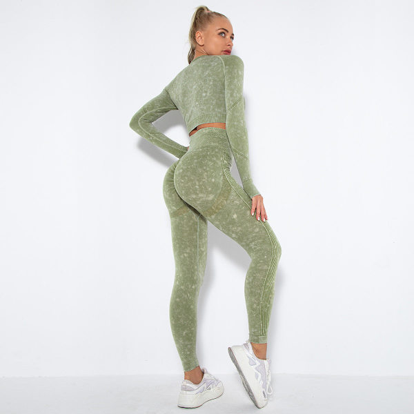 Yoga Dress Dame Sport Løping Trening Langermet Dress Hofte Yoga Bukser Army Green S