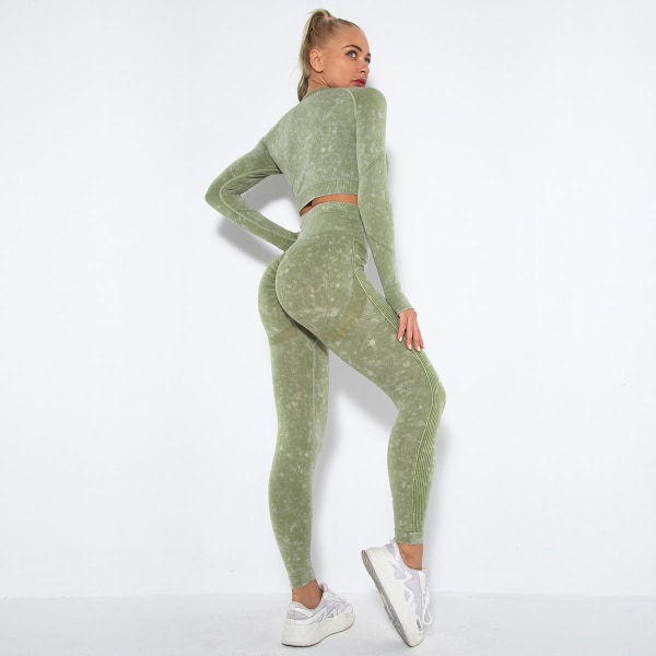 Yoga Sæt Dame Sports Løb Træning Langærmet Sæt Hofte Yoga Bukser Army Green M