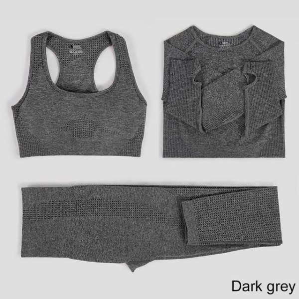 Set Träning Sportkläder Gymkläder Fitness Leggings Toppar för kvinnor 3 pcs set dark gray L