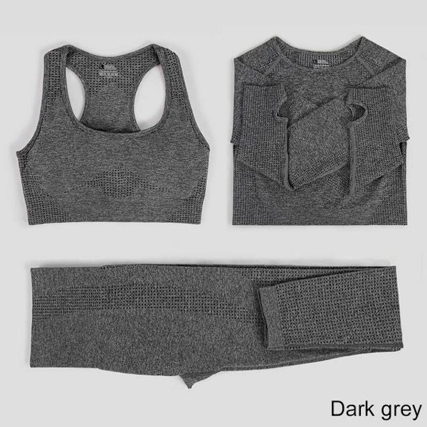 Yoga Set Träningskläder Sportkläder Gym Kläder Fitness Leggings Toppar För Kvinnor 3 pcs set dark gray S