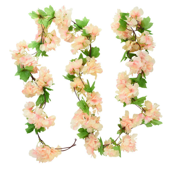 2,3 m Blomstergirlang Konstgjord Blomstergirlang med Löv Siden Sakura Körsbärsblommor Murgröna Ranka för Hem Trädgård Bröllopsbåge Dekor S03 pink flower vine