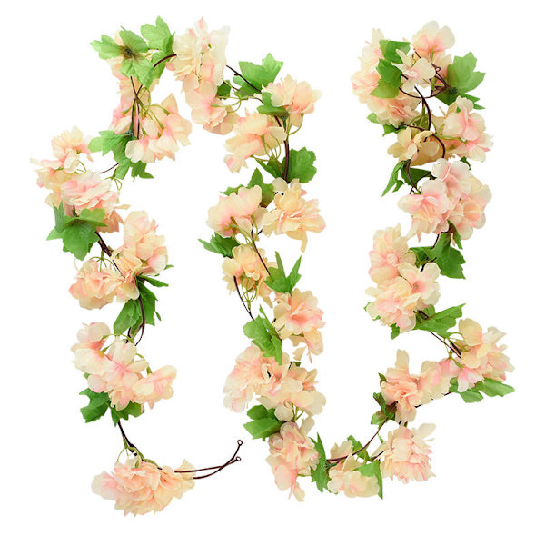 2,3 m Blomsterguirlande Kunstig Blomstersnor med Blade Silke Sakura Kirsebærblomst Efeu Ranke til Hjemmehave Bryllupsbue Dekoration B05 rose red string