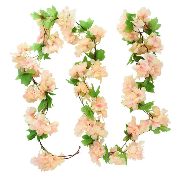 2,3 m blomsterkrans konstgjord blomsnöre med löv Siden Sakura körsbärsblommor murgröna vinstockar för hemträdgård bröllop valvbågedekor B02 peach fake vine