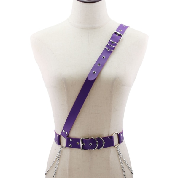 Dame Herre Bæltekæde Mode Læder Nålspænde Kædebælte Bælterem Purple