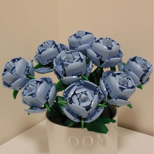 Rosa Ros MOC Byggklossar Leksaker Alla Hjärtans Dag DIY Byggsats Gåva Till Par Kärleksförklaring Blomsterspråk Första Kärleken Blue 1Pcs