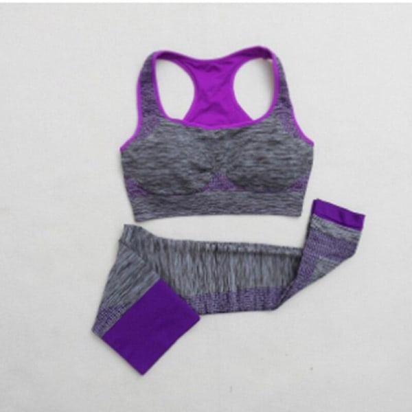 Yoga Set Crop Tops + Yoga Leggings Fitness Gym Löparkläder För Kvinnor A purple L