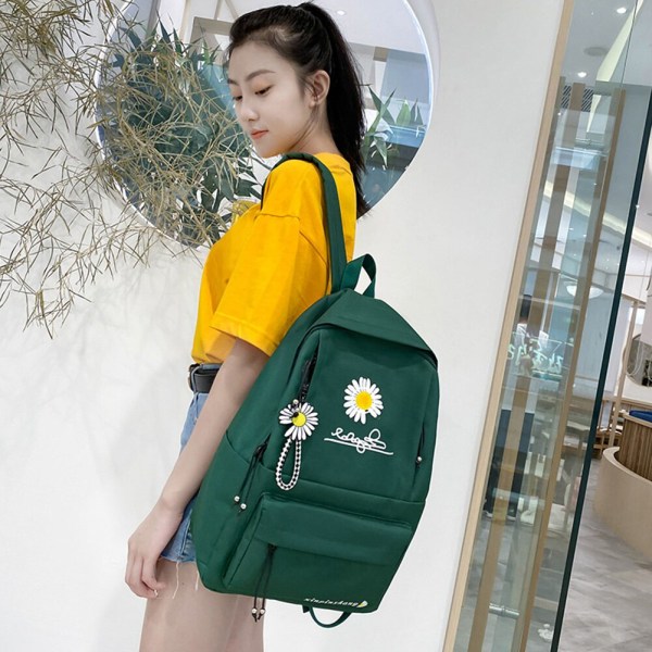 4 st/set Skolryggsäckar för damer Skolväska Daisy Canvas för tonårsflickor Student College Bokväska Pojkar Portfölj Bolsas Mochilas B Light Brown Backpacks