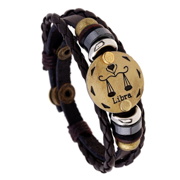 Ornament Pärlarmband 12 Stjärntecken Nötskinn Läderarmband Personliga Födelsedagspresenter Vävt Justerbart Trendigt Läderarmband Libra