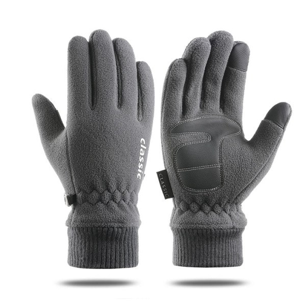 Män Kvinnor Vinter Polar Fleece Silica Gel Halkfri pekskärm Körvante Plus Sammet Tjock Varm Sport Cykelhandske F22 B Gray XL 22-24cm