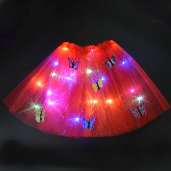 Pige Sommerfugl Lysende Tutu LED Nederdel Glød Blomsterkrans Hovedbøjle Fest Magisk Engel Fe Jul Kostume Fødselsdagsgave 2pcs  yellow