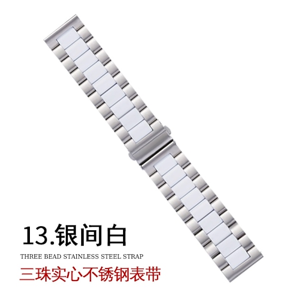 Klockarmband för Apple Watch iWatch för 42-44-45mm silver vit tre pärlor solid